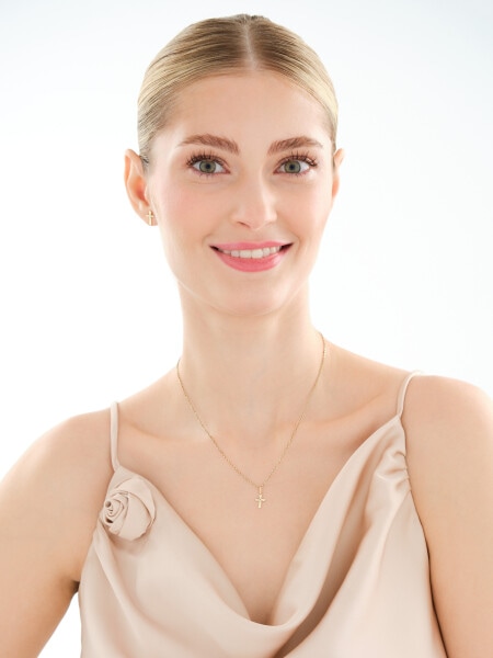 Złote kolczyki i zawieszka z cyrkoniami - komplet - krzyże