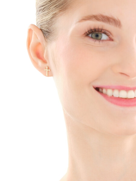 Złote kolczyki i zawieszka z cyrkoniami - komplet - krzyże