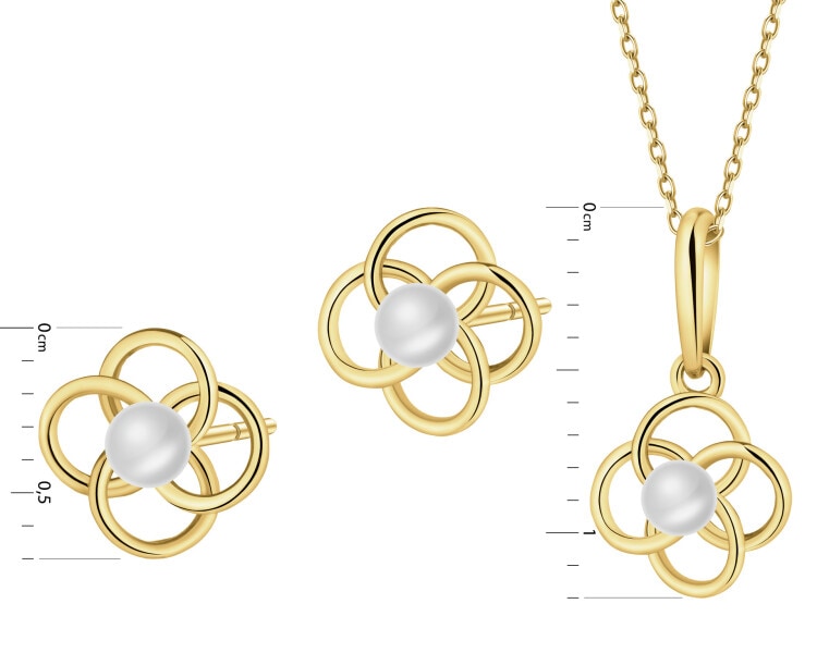 Złote kolczyki i zawieszka z perłami - komplet