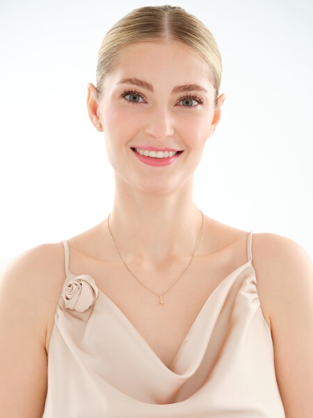 Złote kolczyki i zawieszka z perłami - komplet