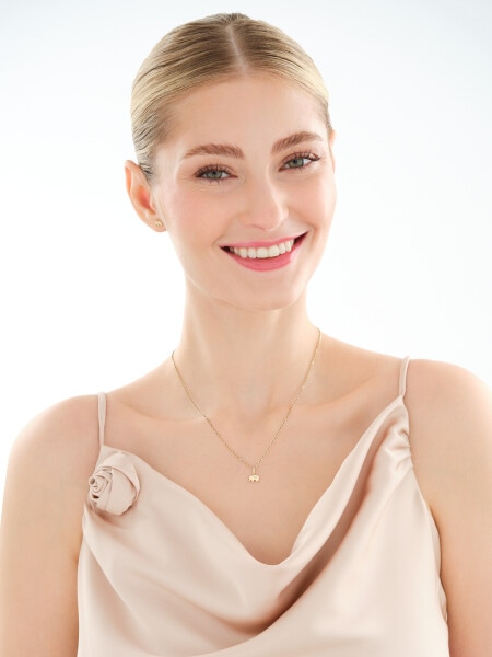 Złote kolczyki i zawieszka z cyrkoniami - komplet - słonie