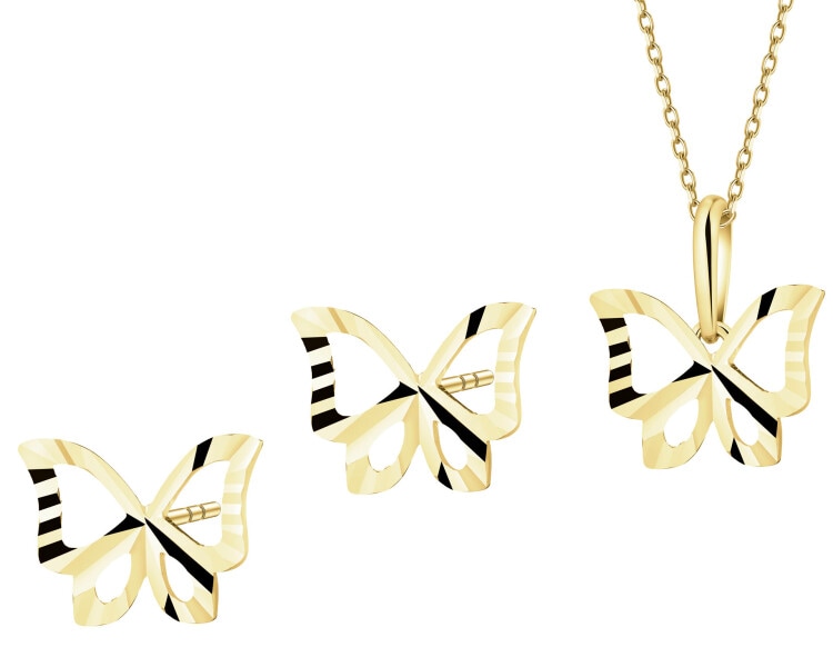 Złote kolczyki i zawieszka - komplet - motyle