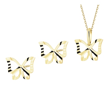 Złote kolczyki i zawieszka - komplet - motyle