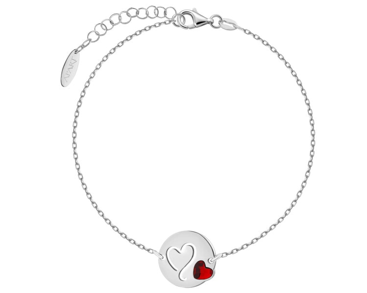 Bransoletka srebrna ze szlifowanym szkłem - serca