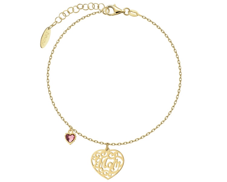 Bransoletka srebrna ze szlifowanym szkłem - serca, mama