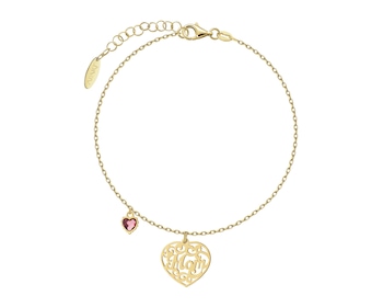 Bransoletka srebrna ze szlifowanym szkłem - serca, mama