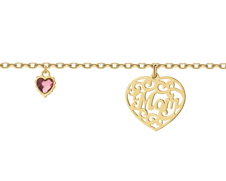 Bransoletka srebrna ze szlifowanym szkłem - serca, mama