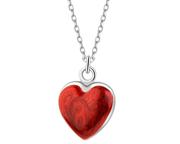 Naszyjnik srebrny z emalią - serce