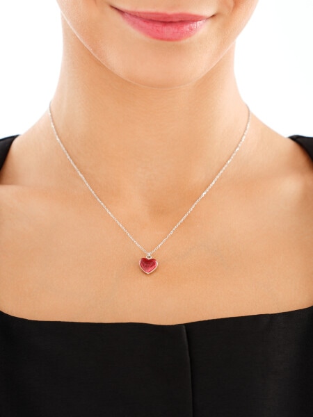 Naszyjnik srebrny z emalią - serce