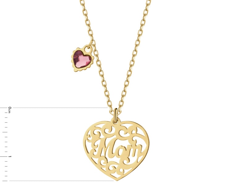 Naszyjnik srebrny ze szlifowanym szkłem - serca, mama