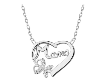 Naszyjnik srebrny z cyrkoniami - mama, serce