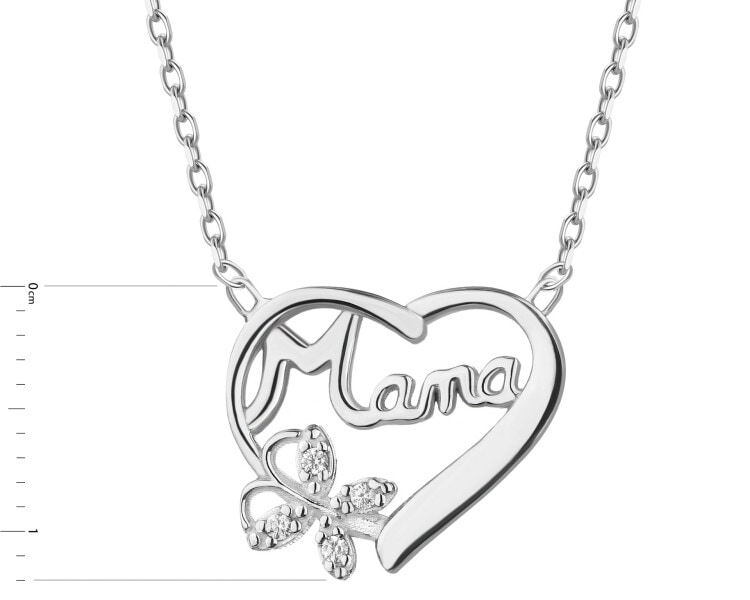 Naszyjnik srebrny z cyrkoniami - mama, serce