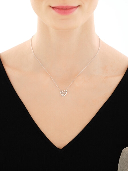 Naszyjnik srebrny z cyrkoniami - mama, serce