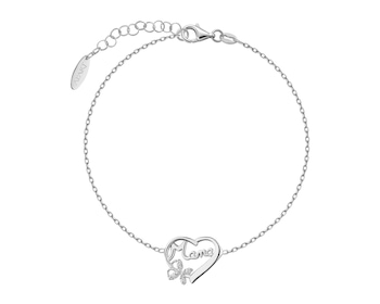 Bransoletka srebrna z cyrkoniami - mama, serce