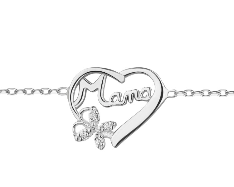 Bransoletka srebrna z cyrkoniami - mama, serce