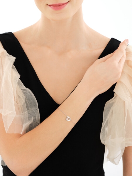 Bransoletka srebrna z cyrkoniami - mama, serce