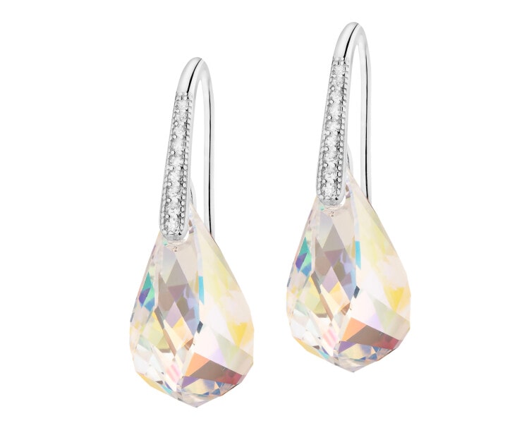 Kolczyki srebrne z cyrkoniami i szlifowanym szkłem