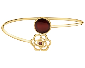 Bransoletka srebrna z bursztynem i rubinem syntetycznym - kwiat, koło