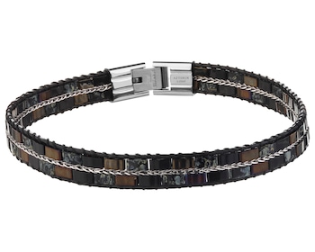 Bransoletka ze stali szlachetnej i skóry ze szklanymi detalami