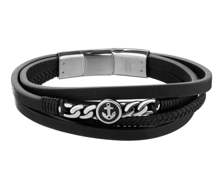 Branolsetka ze stali szlachetnej i skóry - kotwica