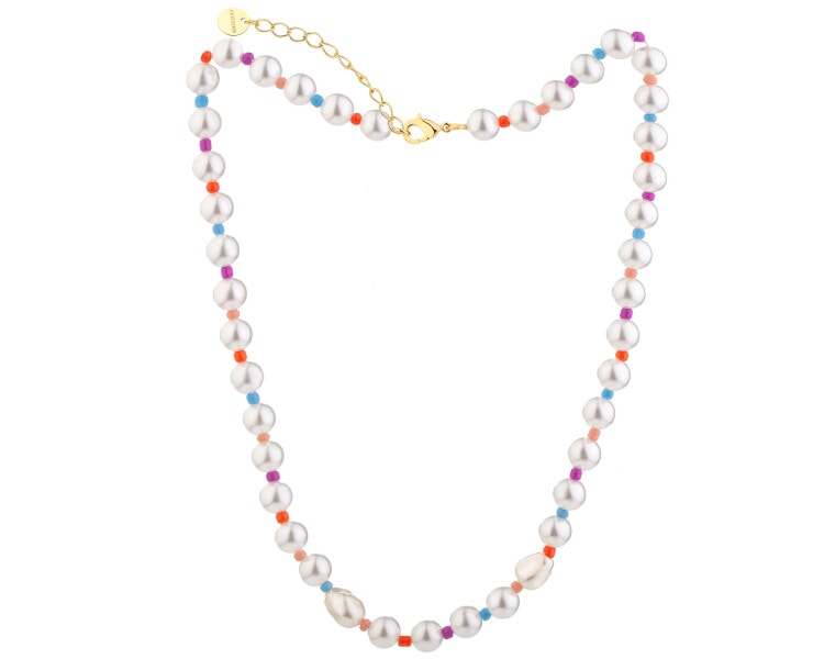 Naszyjnik z mosiądzu pozłacany z perłami i szklanymi detalami