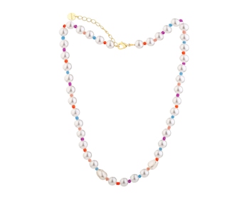 Naszyjnik z mosiądzu pozłacany z perłami i szklanymi detalami