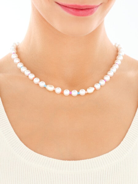 Naszyjnik z mosiądzu pozłacany z perłami i szklanymi detalami