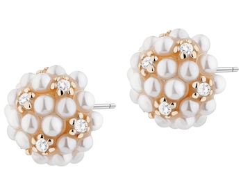 Kolczyki z mosiądzu pozłacane z cyrkoniami i perłami