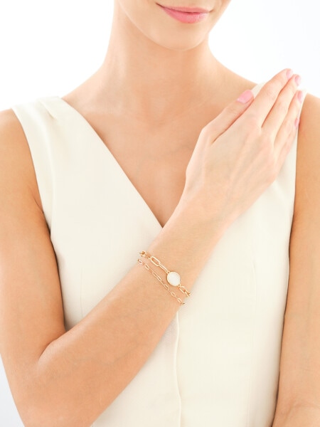 Gold-Plated Brass Bracelet with Cat's Eye Effect Gemstone