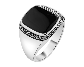 Sygnet srebrny z agatem i emalią