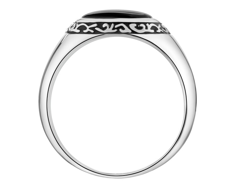 Stříbrný pečetní prsten s achátem a smaltem