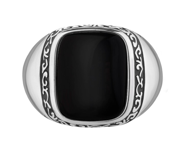 Stříbrný pečetní prsten s achátem a smaltem