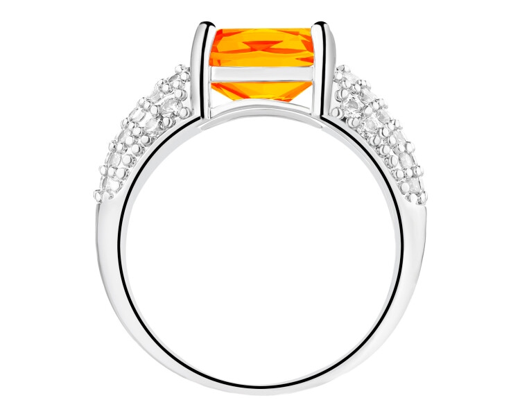 Pierścionek z mosiądzu rodowany z cyrkoniami i szklanym detalem