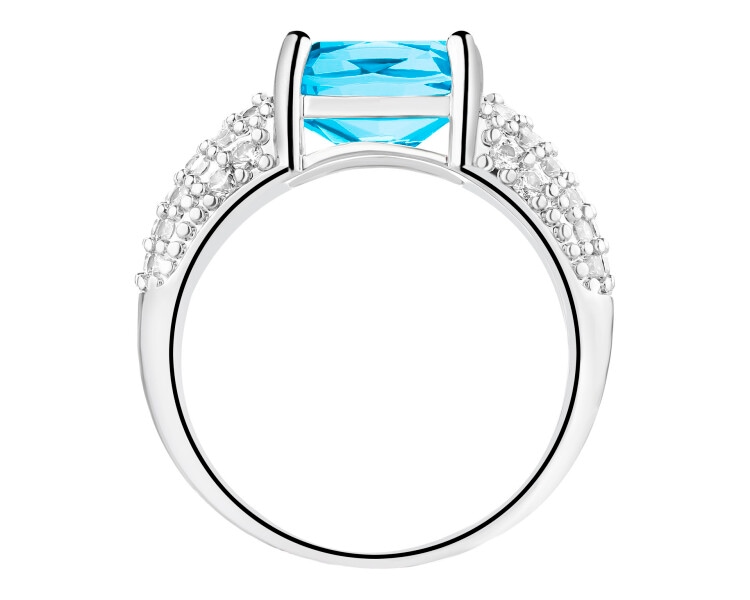 Pierścionek z mosiądzu rodowany z cyrkoniami i szklanym detalem