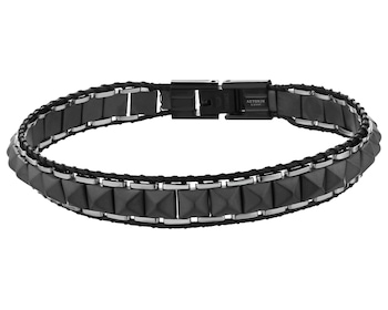 Bransoletka ze stali szlachetnej i skóry z hematytami