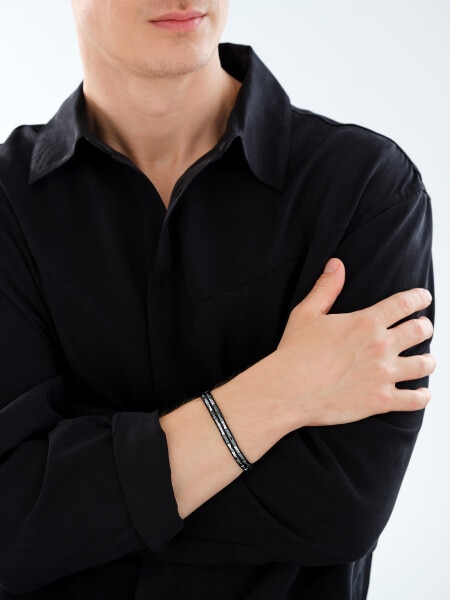 Bransoletka ze stali szlachetnej z hematytami