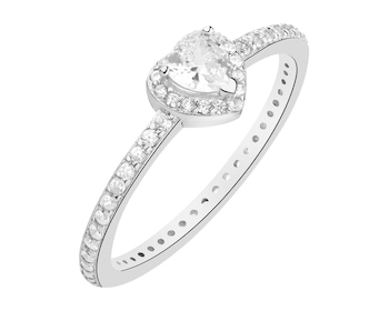 Pierścionek srebrny z cyrkoniami - serce