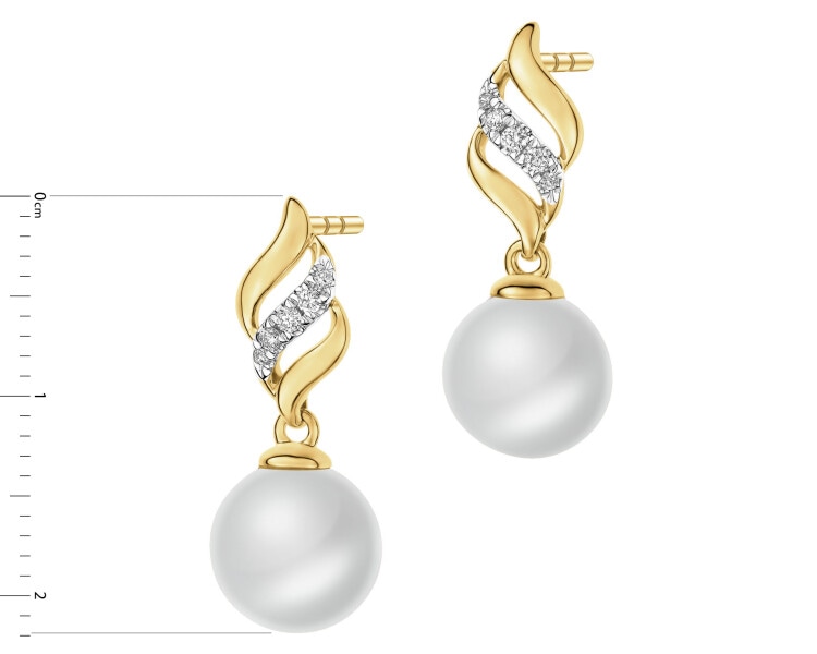 14 K Rhodium-Plated Yellow Gold Dangling Earring  - fineness 14 K