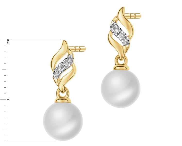 14 K Rhodium-Plated Yellow Gold Dangling Earring  - fineness 14 K