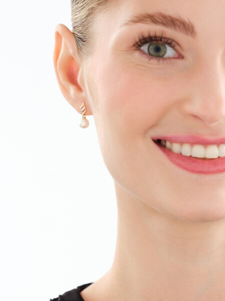 Zlaté náušnice s diamanty a perlami - ryzost 585