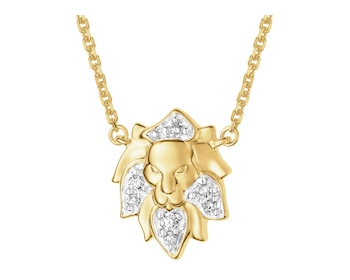 Naszyjnik z żółtego złota z diamentami - Lew - 0,03 ct - próba 375