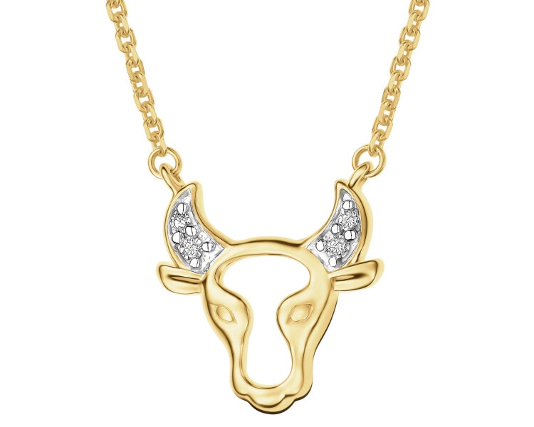 Naszyjnik z żółtego złota z diamentami - Byk - 0,01 ct - próba 375