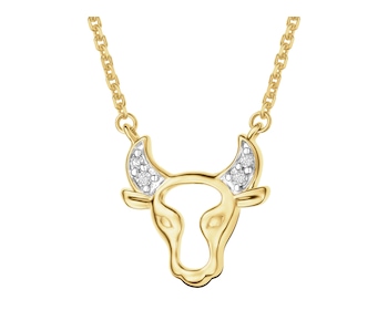 Naszyjnik z żółtego złota z diamentami - Byk - 0,01 ct - próba 375