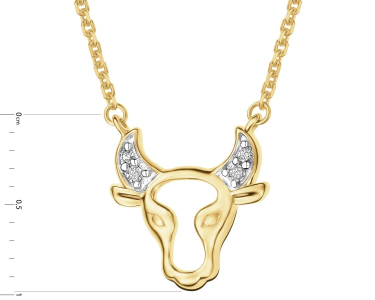 9 K Rhodium-Plated Yellow Gold Necklace with Diamonds - 0,01 ct - fineness 9 K