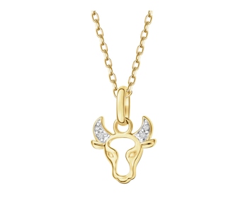 Zawieszka z żółtego złota z diamentami - Byk - 0,01 ct - próba 375