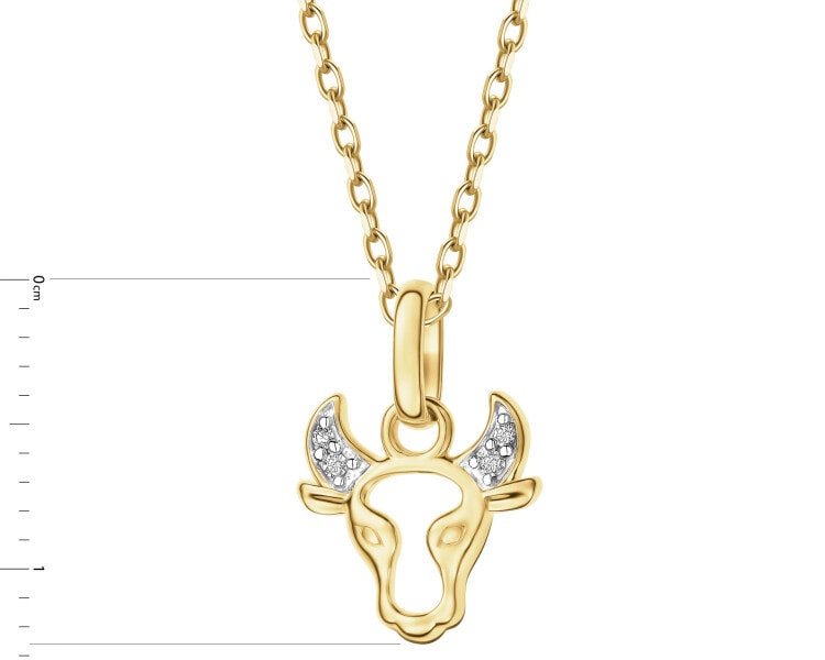 9 K Rhodium-Plated Yellow Gold Pendant with Diamonds - 0,01 ct - fineness 9 K