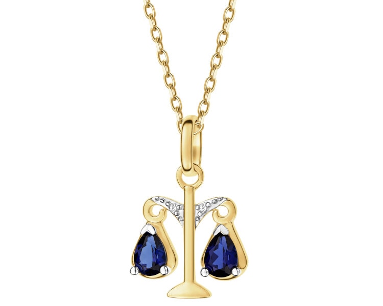 Zawieszka z żółtego złota z diamentami i szafirami syntetycznymi - Waga - próba 375