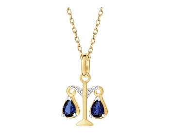Zawieszka z żółtego złota z diamentami i szafirami syntetycznymi - Waga - próba 375