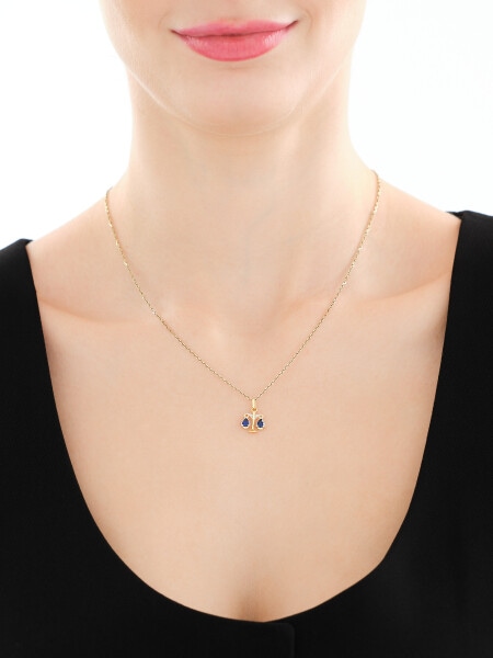 Zawieszka z żółtego złota z diamentami i szafirami syntetycznymi - Waga - próba 375