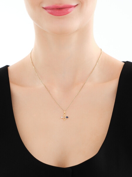 Zawieszka z żółtego złota z diamentami i szafirami syntetycznymi - Strzelec - próba 375